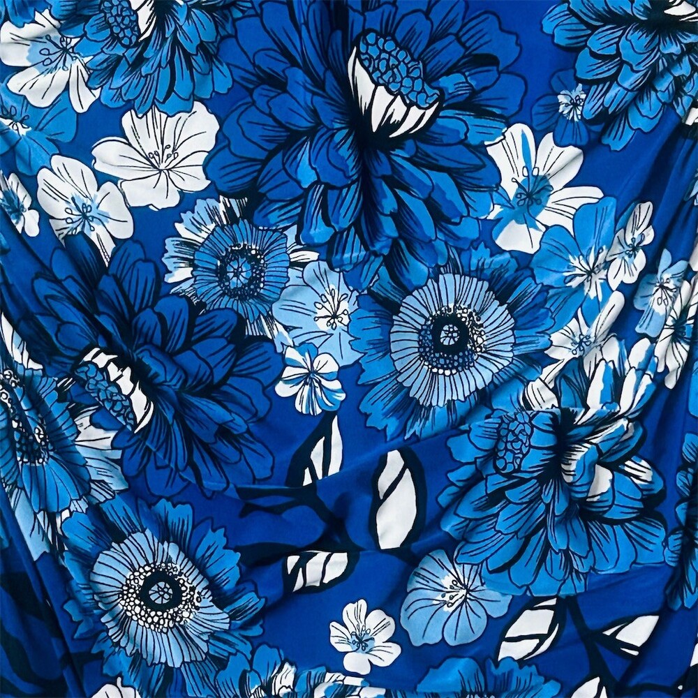 INC International Concepts Dress Womens M Blue Floral Ruched V-Neck - Picture 3 of 6